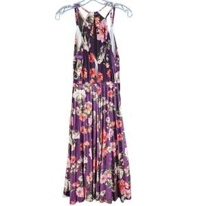 asos Polyester Purple Floral Pleated Dress Size 4